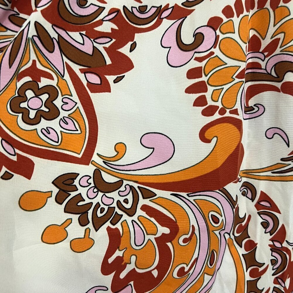 Boho Paisley Floral Ruffle Sleeve Empire Waist Mini Dress Orange Brown White S * - Picture 12 of 13